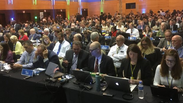 The floor of the International Whaling Commission's annual meeting in Florianopolis, Brazil. 