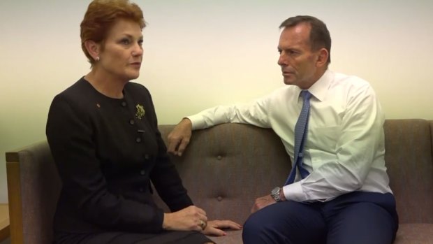 Pauline Hanson blamed Tony Abbott for her imprisonment but he dropped by her office upon her re-election to federal Parliament.