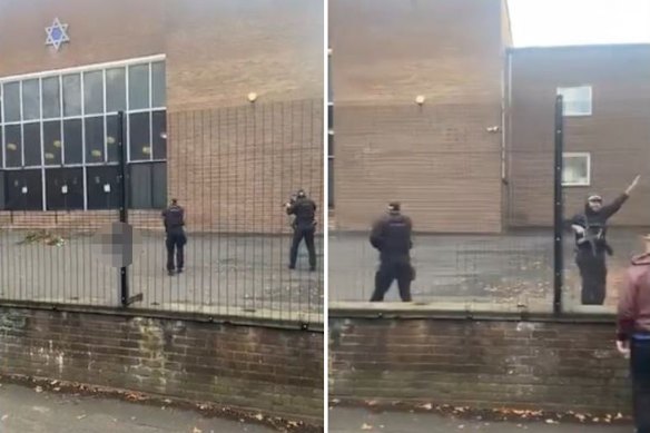Screengrabs de um vídeo postado nas mídias sociais parecem mostrar o momento em que a polícia filmou o suposto atacante.
