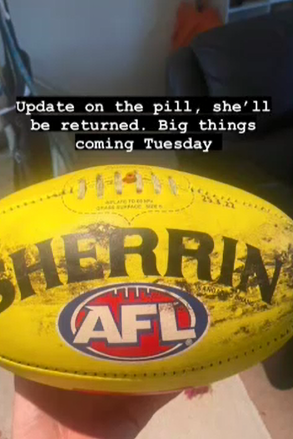 A picture of the social media post from Matt King showing the ball from Lance Franklin’s 1000th goal.