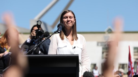 Brittany Higgins surprised demonstrators at the Canberra march. 