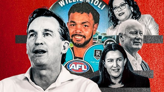 AFL CEO Andrew Dillon, executives Tanya Hosch and Laura Kane, and commission chairman Richard Goyder. The Willie Rioli saga exposed cracks in the league.