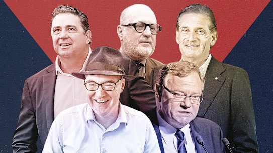 Prominent Melbourne men Garry Lyon, Russel Howcroft, David Thurin, Titus O’Reily and Don McLardy.