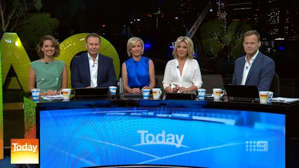 Nine's new Today team: Brooke Boney, Tony Jones, Deb Knight, Georgie Gardner and Tom Steinfort.