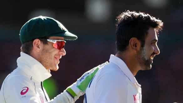 Tim Paine congratulates Ravi Ashwin after the Sydney Test. The pair had a heated exchange on the last day.