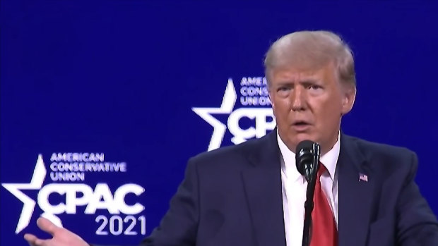 Former president Donald Trump speaks at the Conservative Political Action Conference (CPAC) in Orlando, Florida.