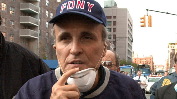 His finest moment: New York City Mayor Rudolph Giuliani, tours the site of the World Trade Centre attack on September 12, 2001.  