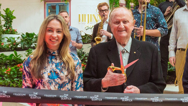 Stonnington’s then mayor, Jami Klisaris, and John Gandel at the opening of Chadstone’s entertainment precinct the Social Quarter two years ago.