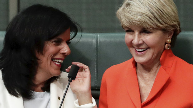 Julia Banks and Julie Bishop in Parliament in September.