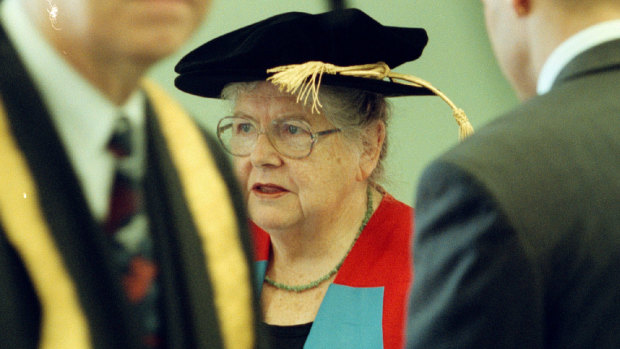 Freda Whitlam prepares before accepting an honorary doctorate at the UNWS, Parramatta Campus