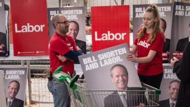 Volunteers outside the venue of the ALP's ill-fated official campaign launch.