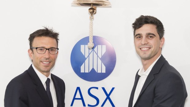 Afterpay co-founders Anthony Eisen and Nick Molnar at the ASX float in May 2017. 