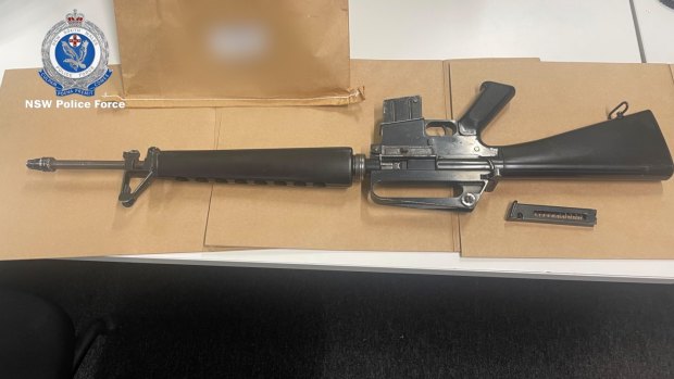 A semi-automatic rifle seized during investigations into the alleged syndicate.