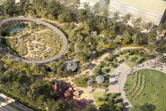 An artist’s impression of the new parkland set to be built near the Western Sydney Airport.
