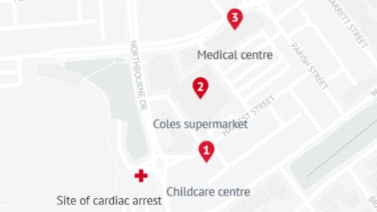 Datawrapper locator map for story on Marsden Park cardiac arrest