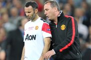Rene Muelensteen with Ryan Giggs during his time at Manchester United.