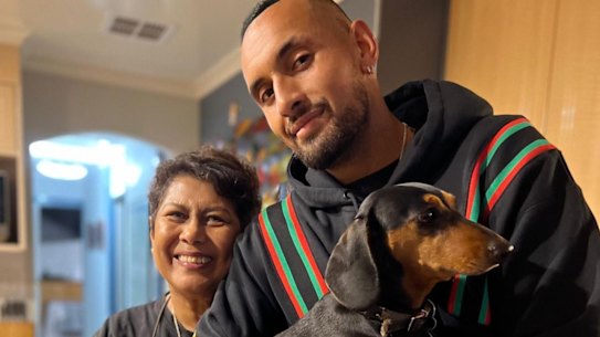 Nill Kyrgios with her son Nick during his most recent 27th birthday celebrations at their family home in Canberra.