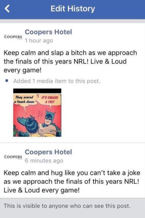 The general manager of Coopers Hotel has apologised for making these posts on the pub's Facebook page.