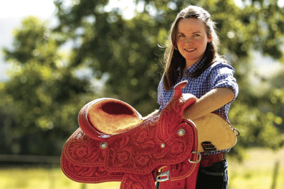 Renee Matthews with one of her saddles.
