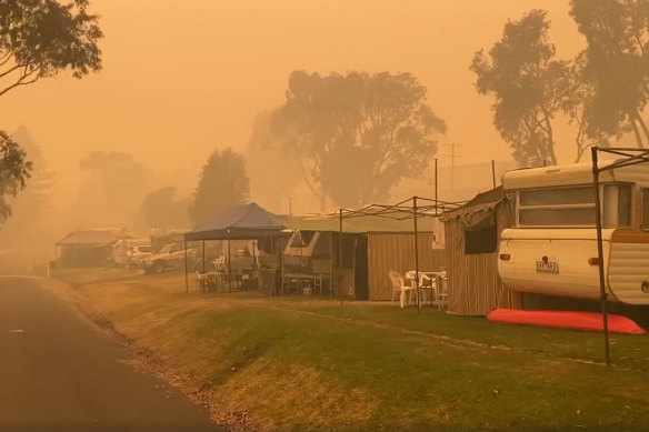 A caravan park in Mallacoota on Thursday morning. 