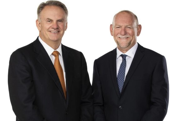 Mark Latham (left) during his time as One Nation’s NSW leader, and his colleague Rod Roberts.