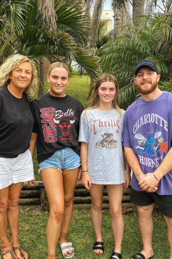 Jackson Hastings with mum Megan and sisters Jorja and Jonte.