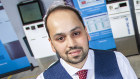 Hornlimann with his company's automated airline boarding technology.
