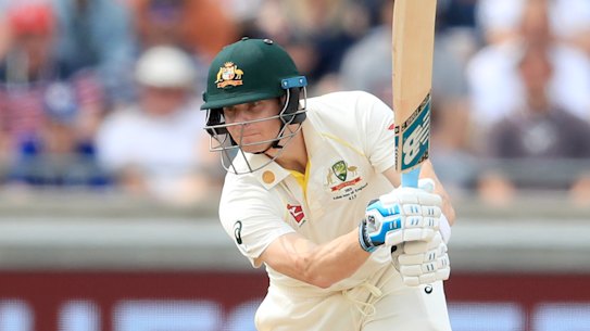 Steve Smith en route to his second ton at Edgbaston.