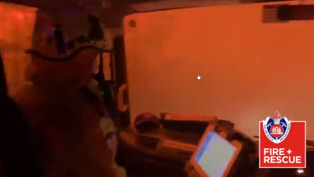 Footage from inside the Wyoming truck that was overrun by fire near South Nowra. 