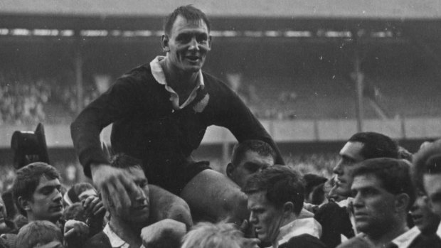 Legendary figure: All Blacks captain Brian Lochore is chaired off after his side beat the Barbarians at Twickenham in 1967.