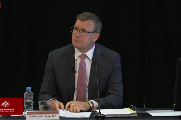 Former human services minister Alan Tudge giving evidence before the robo-debt royal commission.