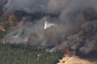 Air crews battle the flames in the Shire of Gingin. 