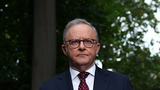 Prime Minister Anthony Albanese during a press conference at Stock Lodge in London at the weekend.