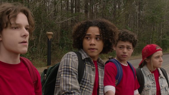 Mason Thames, Noah Cottrell, Julian Lerner and Abby James Witherspoon in Monster Summer.