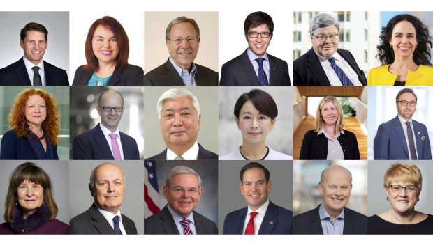 Australian MPs, Liberal Andrew Hastie and Labor Senator Kimberley Kitching (top left) are co-chairing the Australian branch of the inter-parliamentary Alliance on China, formed by former UK Tory party leader Iain Duncan Smith (second left on the bottom).