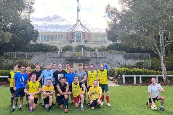 This year’s annual pollies versus press soccer game was a one-sided affair.