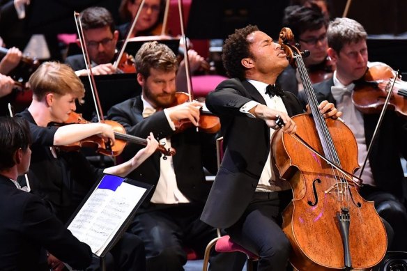 Sheku Kanneh-Mason, lost in the moment at London’s Royal Albert Hall. 