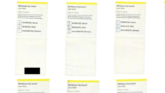 Some of the allegedly fraudulent ballots submitted in the Whittlesea council election.
