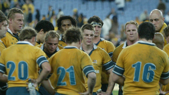 George Gregan addresses the Wallabies after their 30-13 loss to the All Blacks.