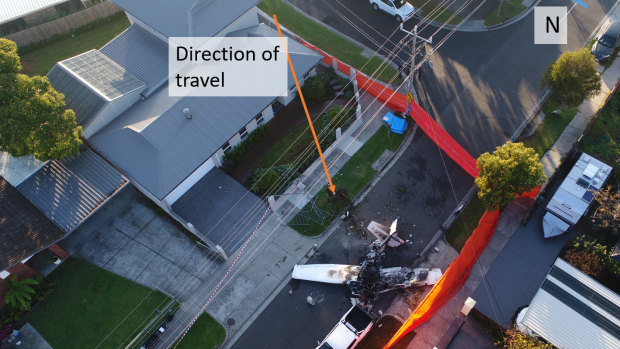 A diagram from the aviation safety investigation into the plane crash near Moorabbin Airport on June 8, 2018