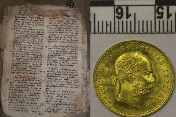 A Menaion from 1760 and coins from Romania were among the recovered items.