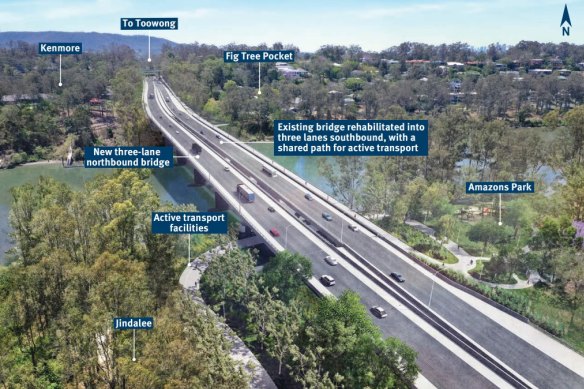 The federal government has found extra funds to cover cost blowouts on the $299 million Centenary Bridge duplication.