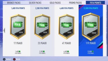 The screen on FIFA's Ultimate Team menu which allows players to exchange real money for virtual currency. 