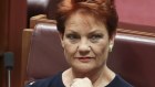 Senator Pauline Hanson during debate in the Senate at Parliament House in Canberra on  Wednesday 13 February 2019. fedpol Photo: Alex Ellinghausen