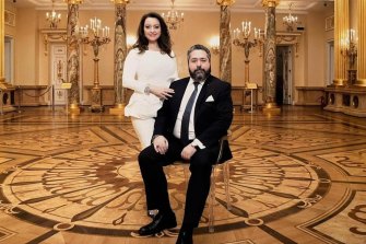 Russian Grand Duke George Mikhailovich Romanov and his Italian now wife Victoria Romanovna Bettarini before the lavish two-day wedding celebrations. 