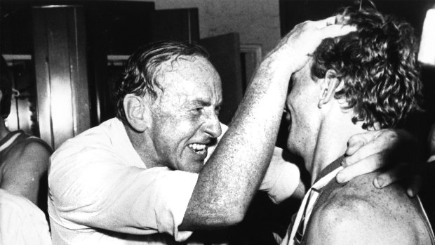 Kennedy celebrates a win as North coach in 1985.