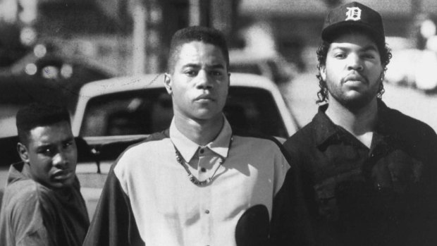 Morris Chestnut, Cuba Gooding Jr and Ice Cube in the critically-acclaimed movie, Boyz n the Hood.