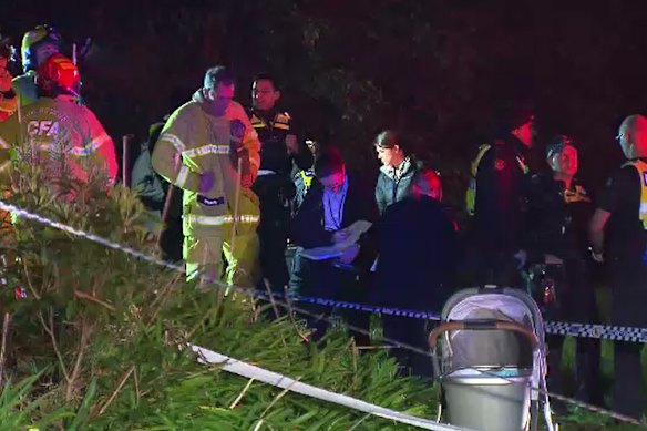 A pram at the scene in Upwey on July 11.