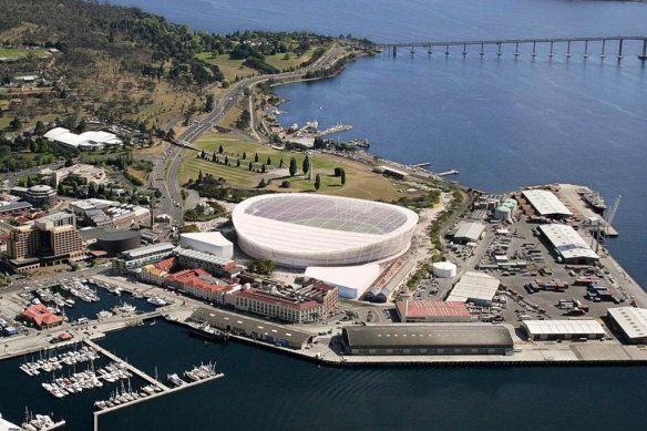 A computer-generated image of the proposed new AFL stadium in Hobart.