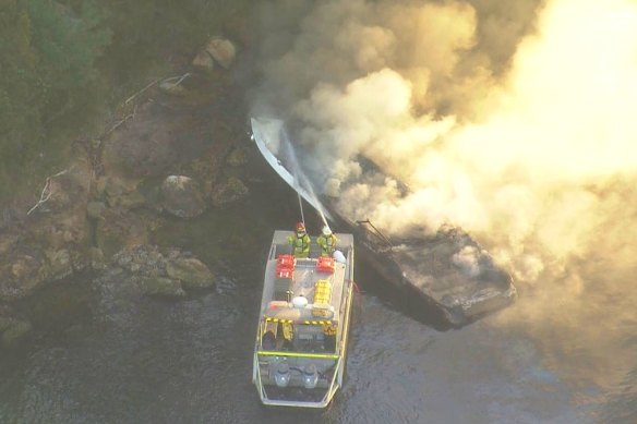 A man in his 30s was taken to Royal North Shore Hospital after a boat caught fire.
